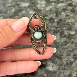 Bronze Artisan Crafted Spider Ring with Green Stone
